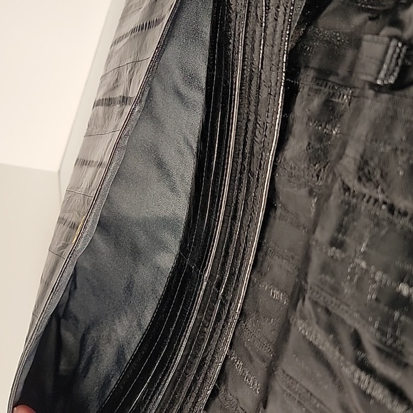 Vintage Eel Skin Leather Clutch Purse Black Fold Over Soft Pockets Handbag - Picture 14 of 16